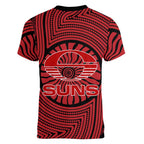 Gold Coast Suns Women V-Neck T-Shirt Indigenous Monochrome Dot Art Mascot Style