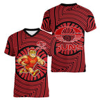 Gold Coast Suns Women V-Neck T-Shirt Indigenous Monochrome Dot Art Mascot Style