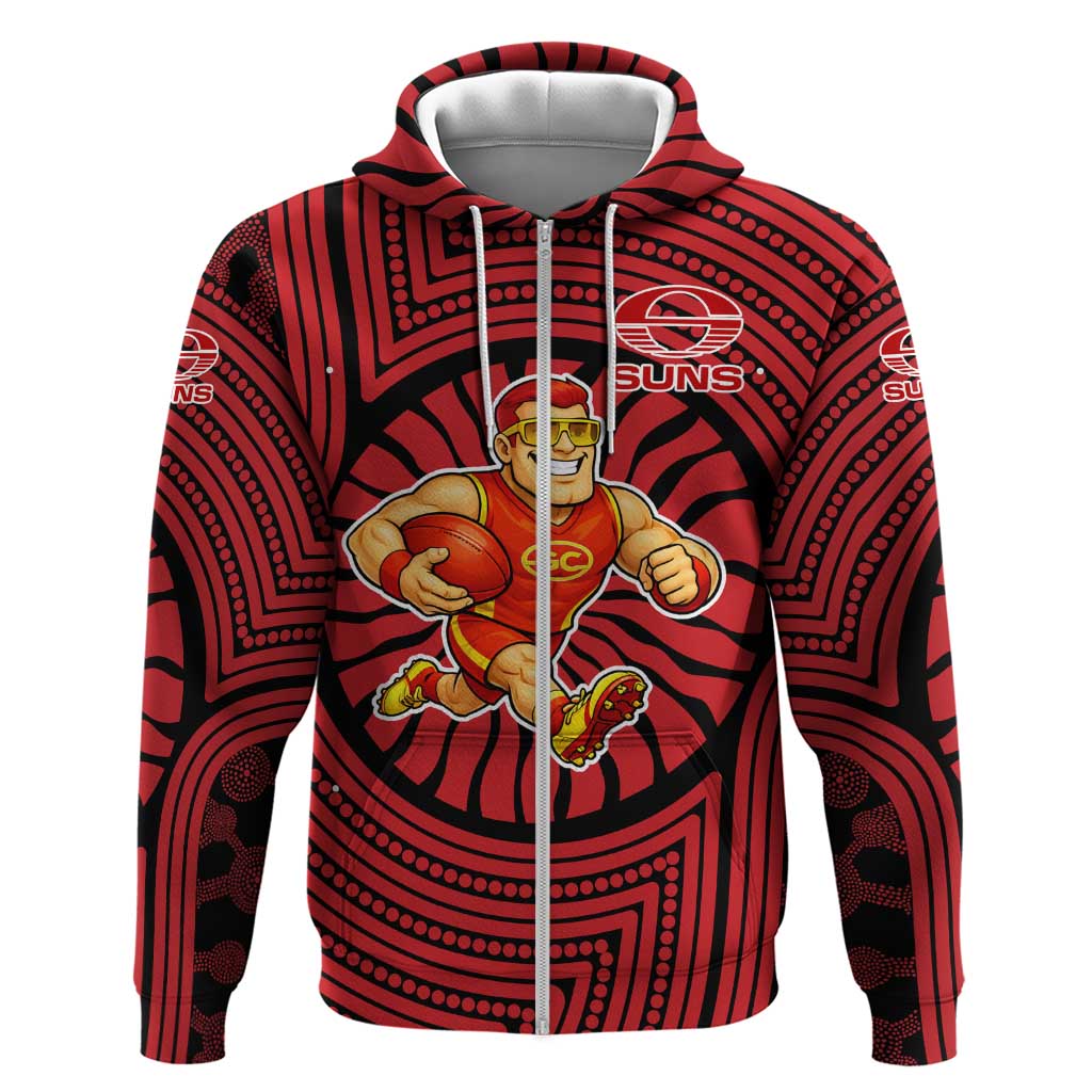 Gold Coast Suns Zip Hoodie Indigenous Monochrome Dot Art Mascot Style