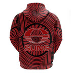 Gold Coast Suns Zip Hoodie Indigenous Monochrome Dot Art Mascot Style