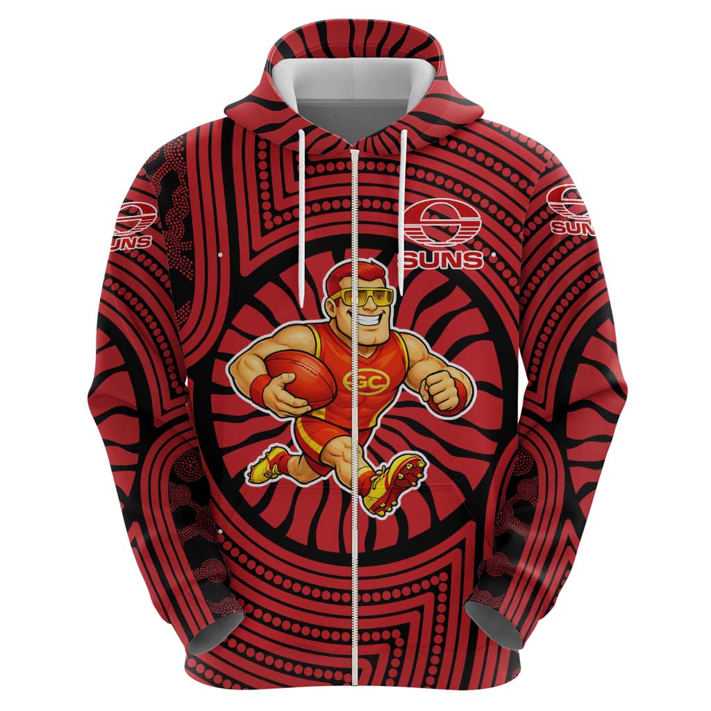 Gold Coast Suns Zip Hoodie Indigenous Monochrome Dot Art Mascot Style