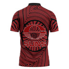 Gold Coast Suns Zipper Polo Shirt Indigenous Monochrome Dot Art Mascot Style