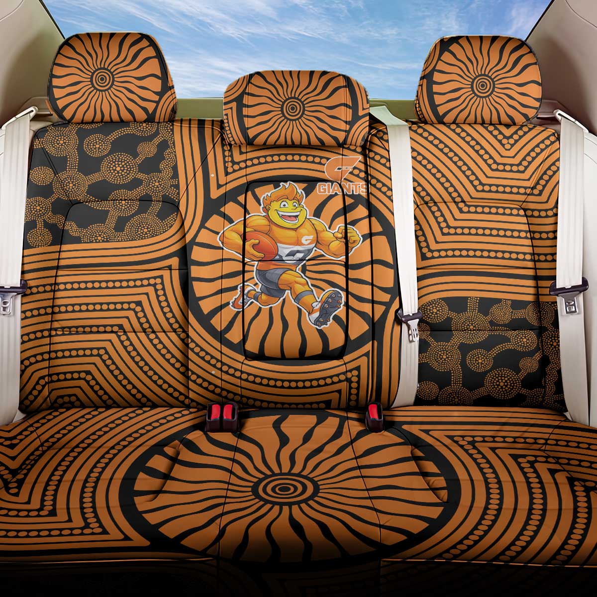 Greater Western Sydney Giants Back Car Seat Cover Indigenous Monochrome Dot Art Mascot Style