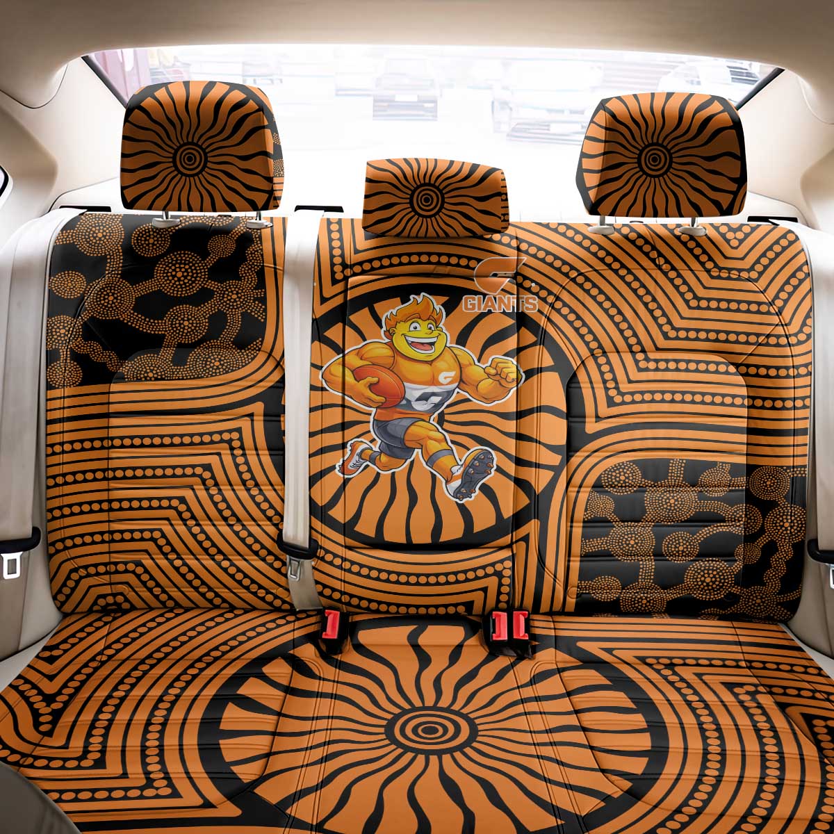Greater Western Sydney Giants Back Car Seat Cover Indigenous Monochrome Dot Art Mascot Style