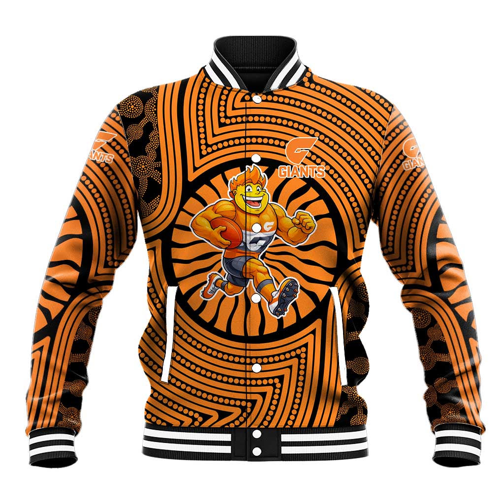 Greater Western Sydney Giants Baseball Jacket Indigenous Monochrome Dot Art Mascot Style