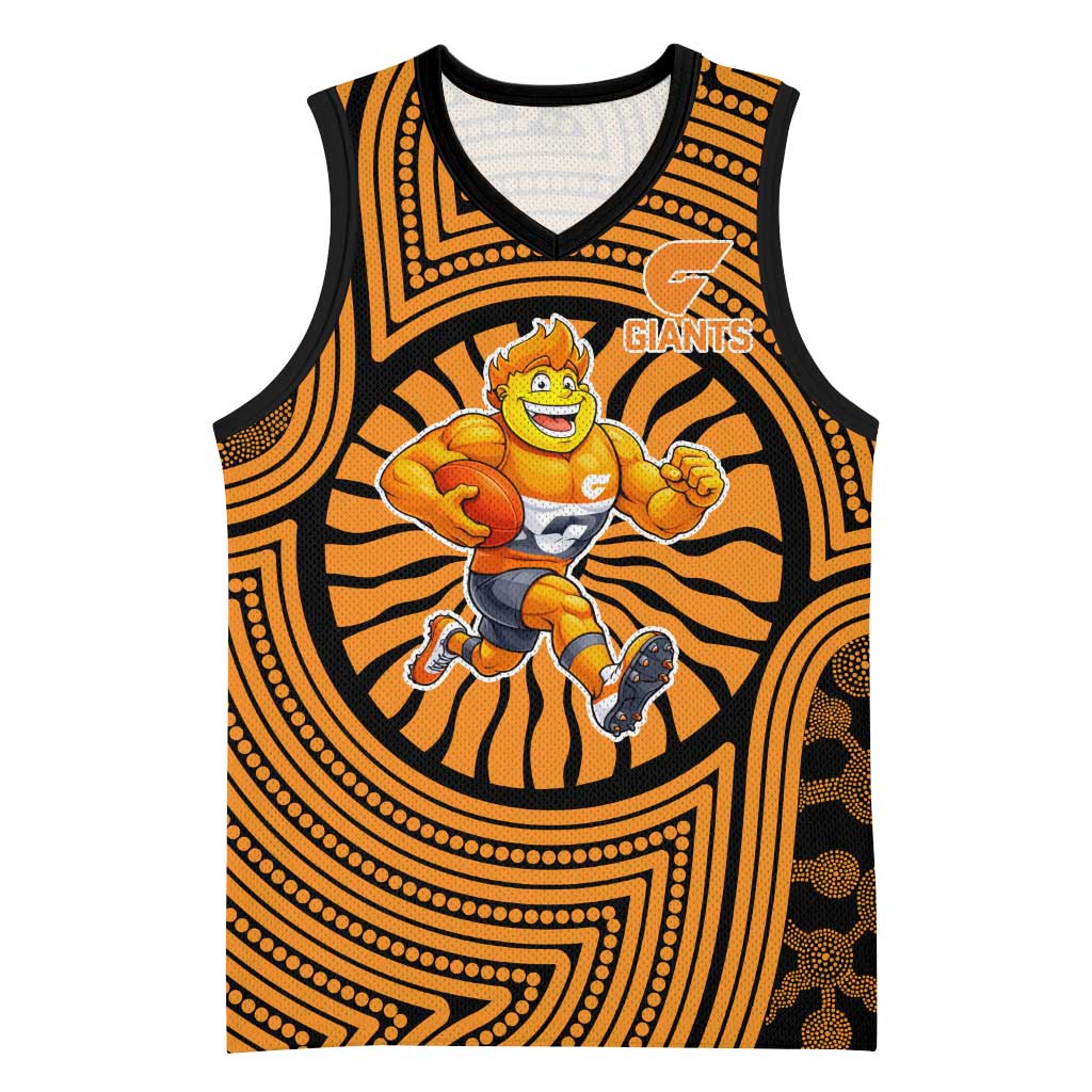 Greater Western Sydney Giants Basketball Jersey Indigenous Monochrome Dot Art Mascot Style