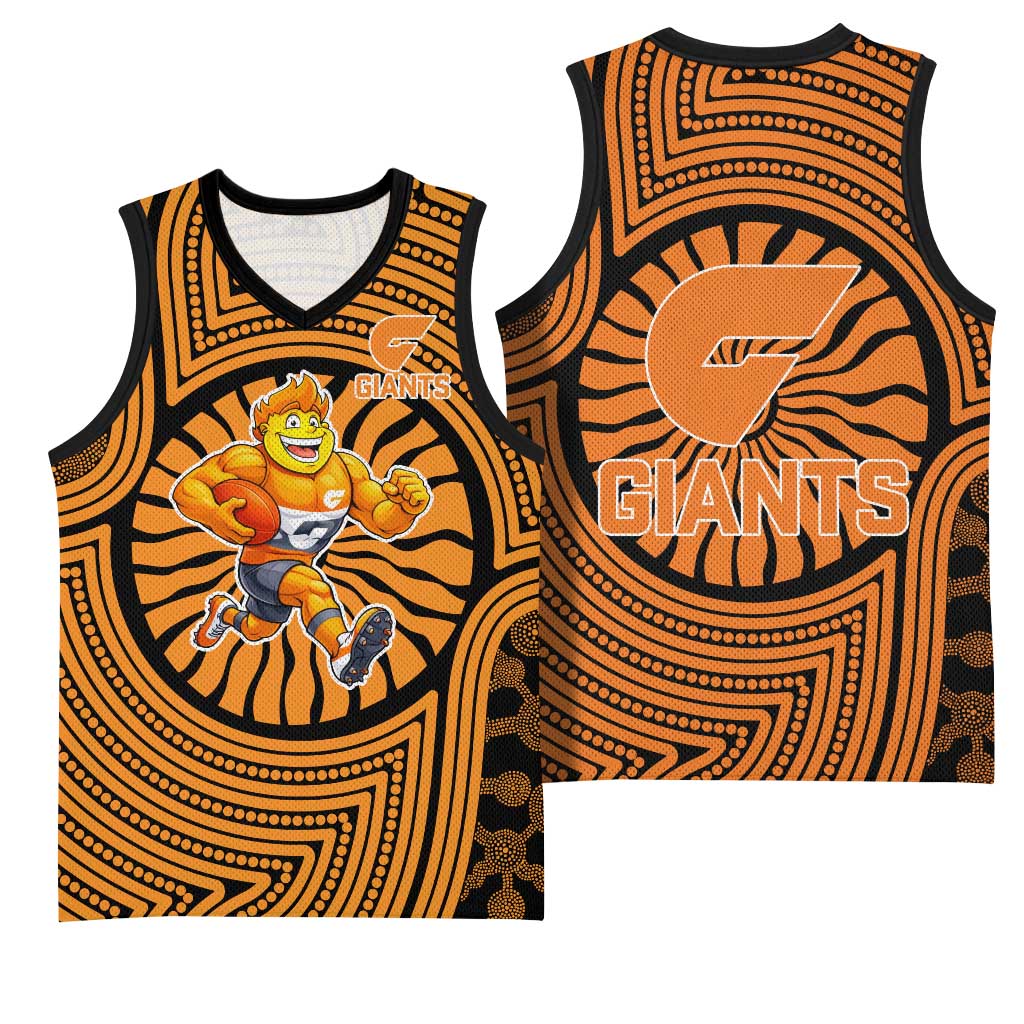 Greater Western Sydney Giants Basketball Jersey Indigenous Monochrome Dot Art Mascot Style