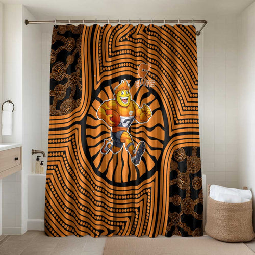 Greater Western Sydney Giants Bathroom Set Indigenous Monochrome Dot Art Mascot Style