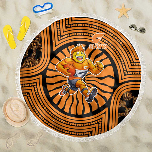 Greater Western Sydney Giants Beach Blanket Indigenous Monochrome Dot Art Mascot Style