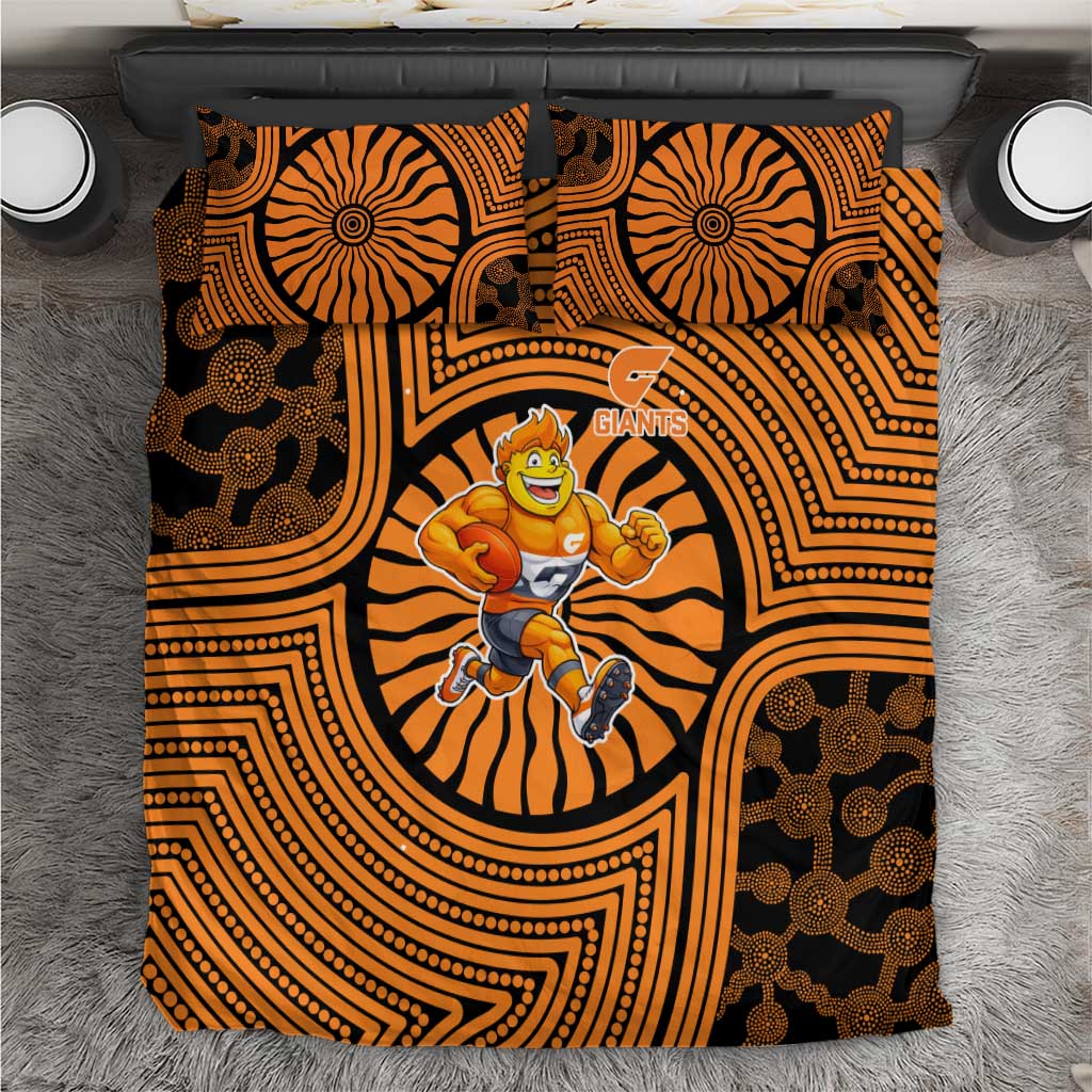 Greater Western Sydney Giants Bedding Set Indigenous Monochrome Dot Art Mascot Style
