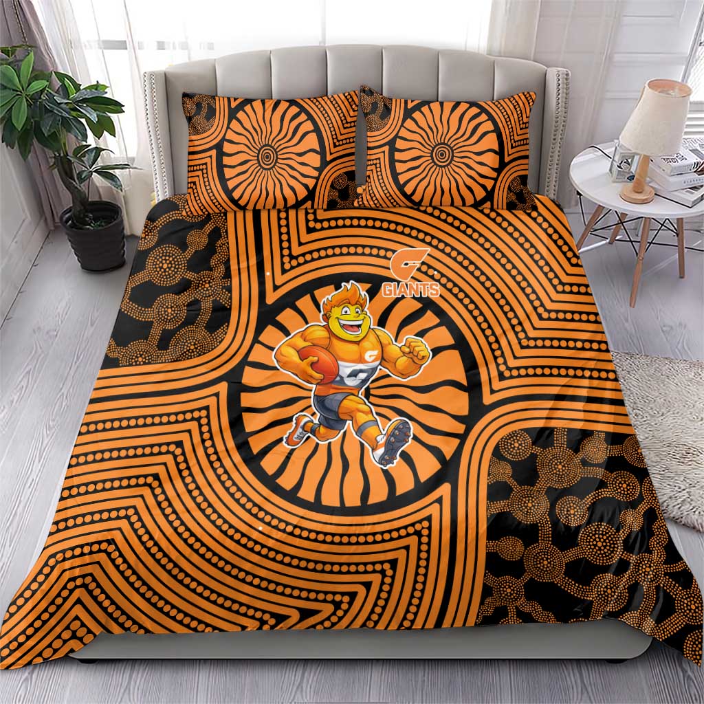 Greater Western Sydney Giants Bedding Set Indigenous Monochrome Dot Art Mascot Style