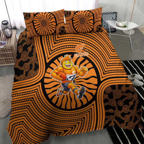 Greater Western Sydney Giants Bedding Set Indigenous Monochrome Dot Art Mascot Style