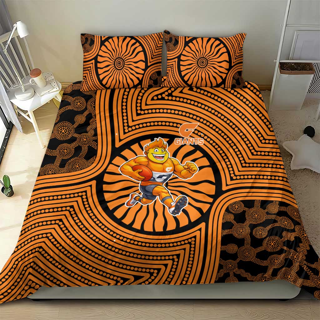 Greater Western Sydney Giants Bedding Set Indigenous Monochrome Dot Art Mascot Style