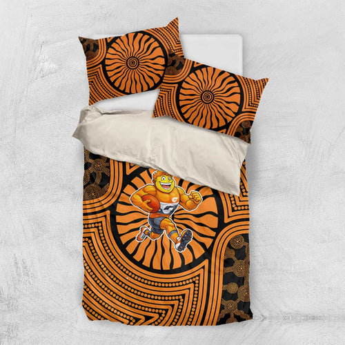 Greater Western Sydney Giants Bedding Set Indigenous Monochrome Dot Art Mascot Style