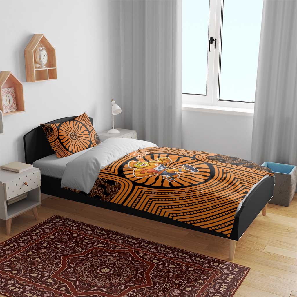 Greater Western Sydney Giants Bedding Set Indigenous Monochrome Dot Art Mascot Style