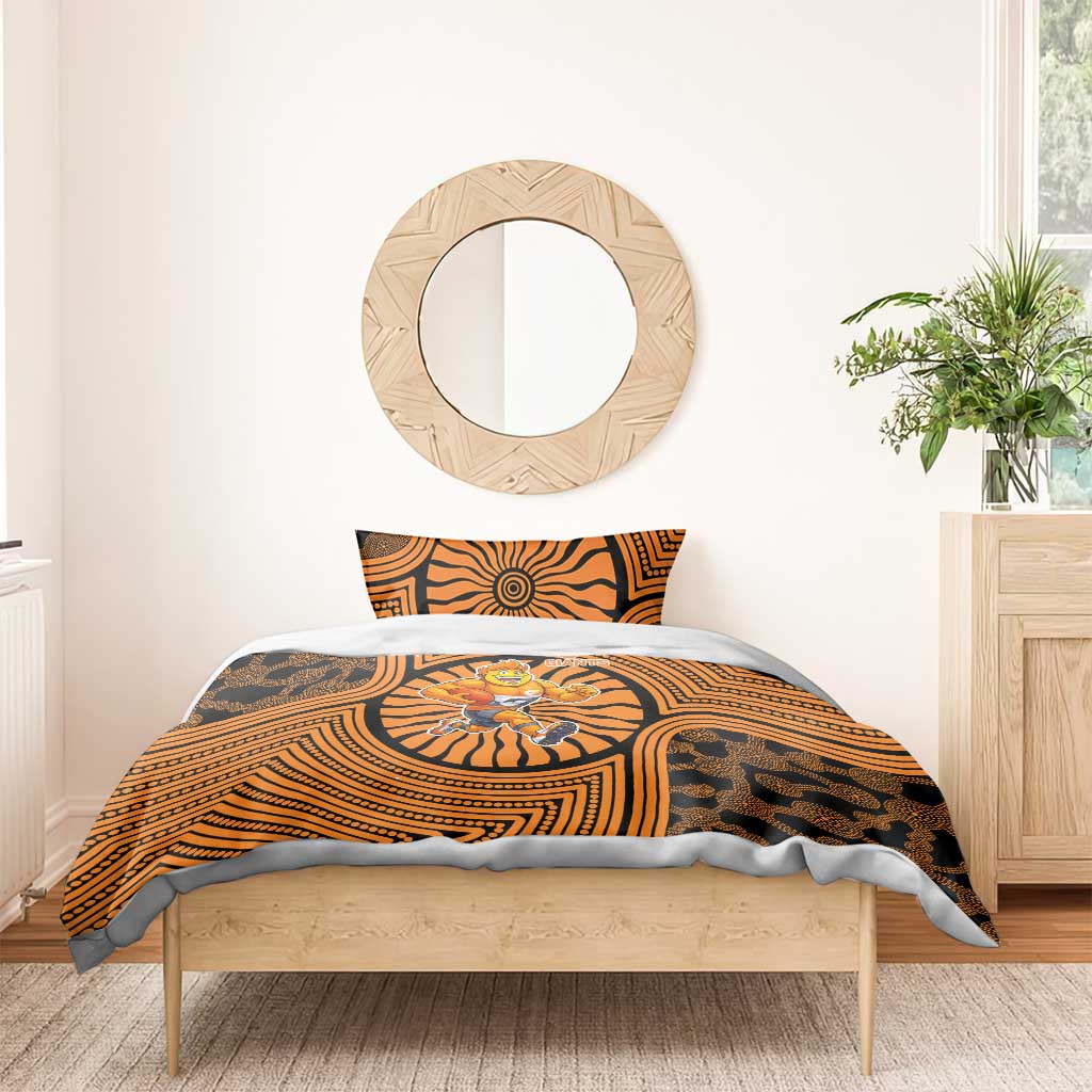 Greater Western Sydney Giants Bedding Set Indigenous Monochrome Dot Art Mascot Style