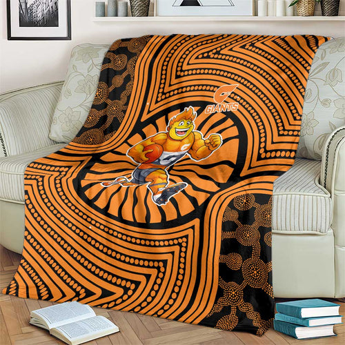 Greater Western Sydney Giants Blanket Indigenous Monochrome Dot Art Mascot Style