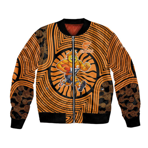 Greater Western Sydney Giants Bomber Jacket Indigenous Monochrome Dot Art Mascot Style