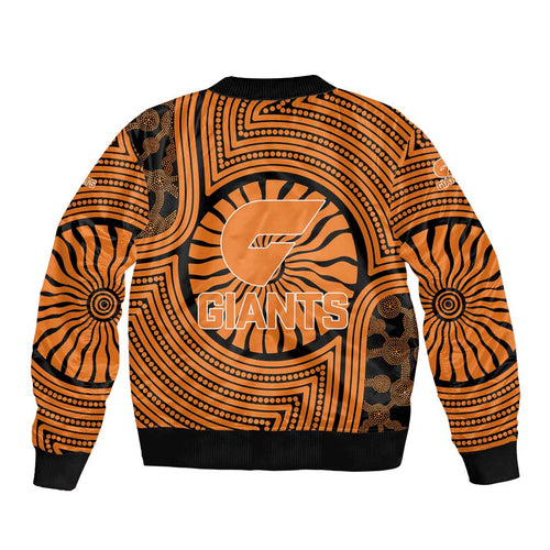 Greater Western Sydney Giants Bomber Jacket Indigenous Monochrome Dot Art Mascot Style