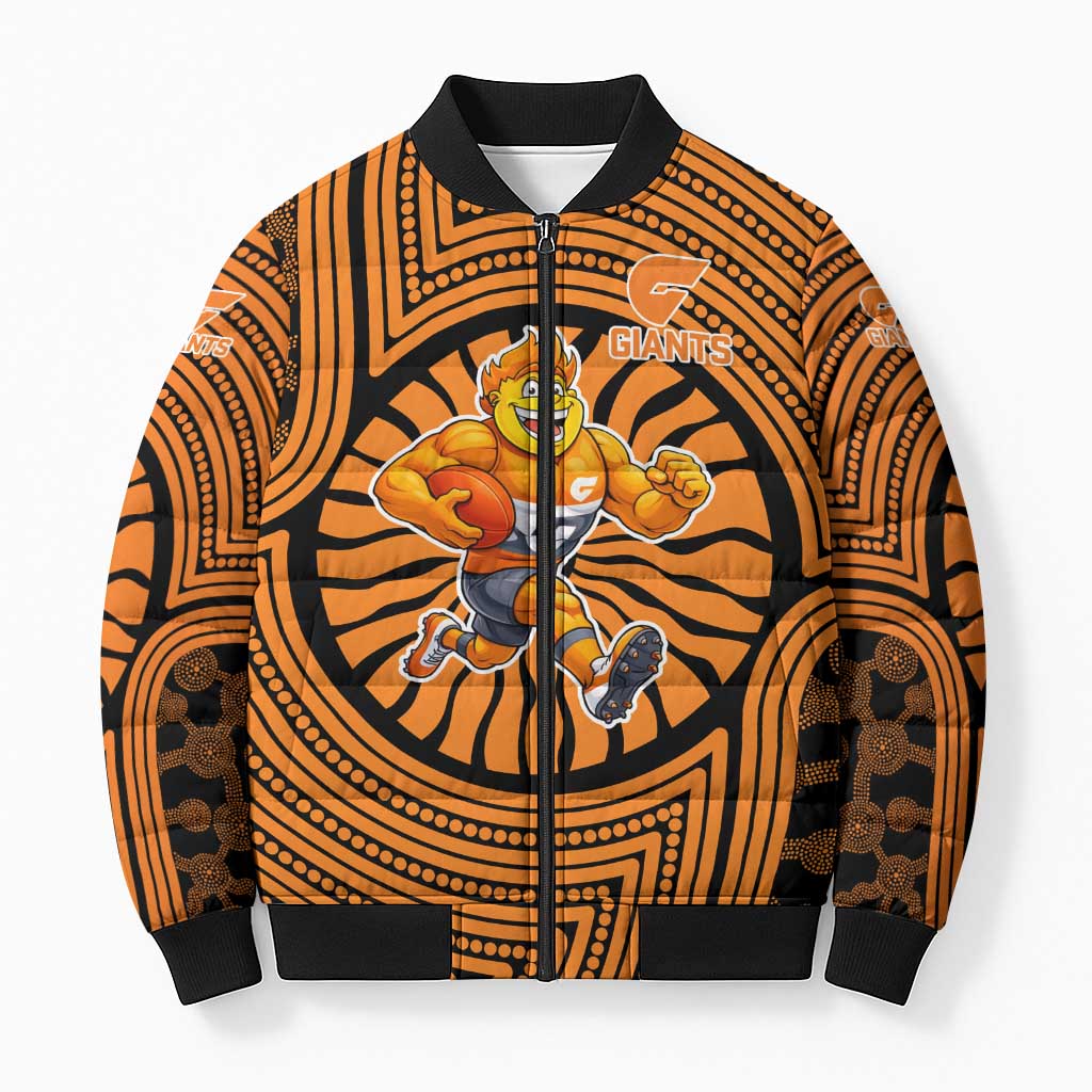 Greater Western Sydney Giants Bomber Puffer Jacket Indigenous Monochrome Dot Art Mascot Style