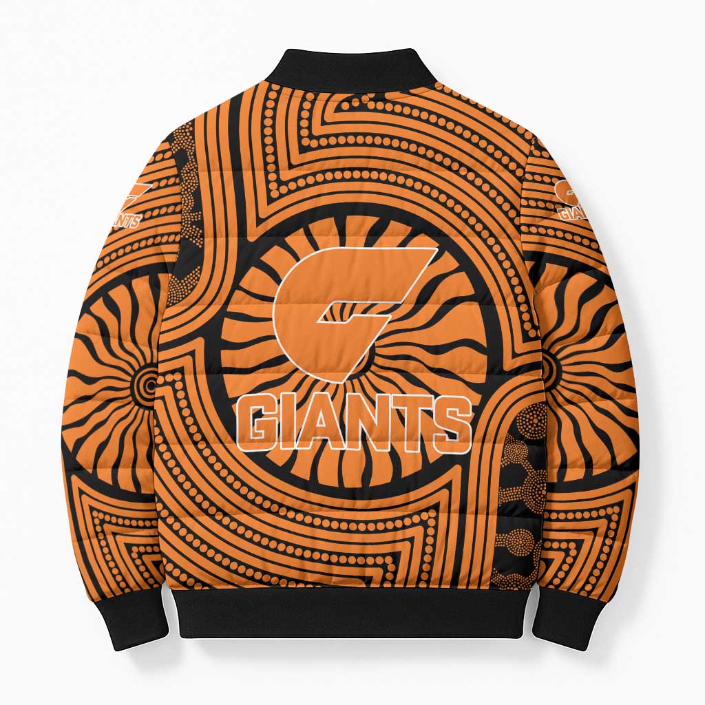 Greater Western Sydney Giants Bomber Puffer Jacket Indigenous Monochrome Dot Art Mascot Style