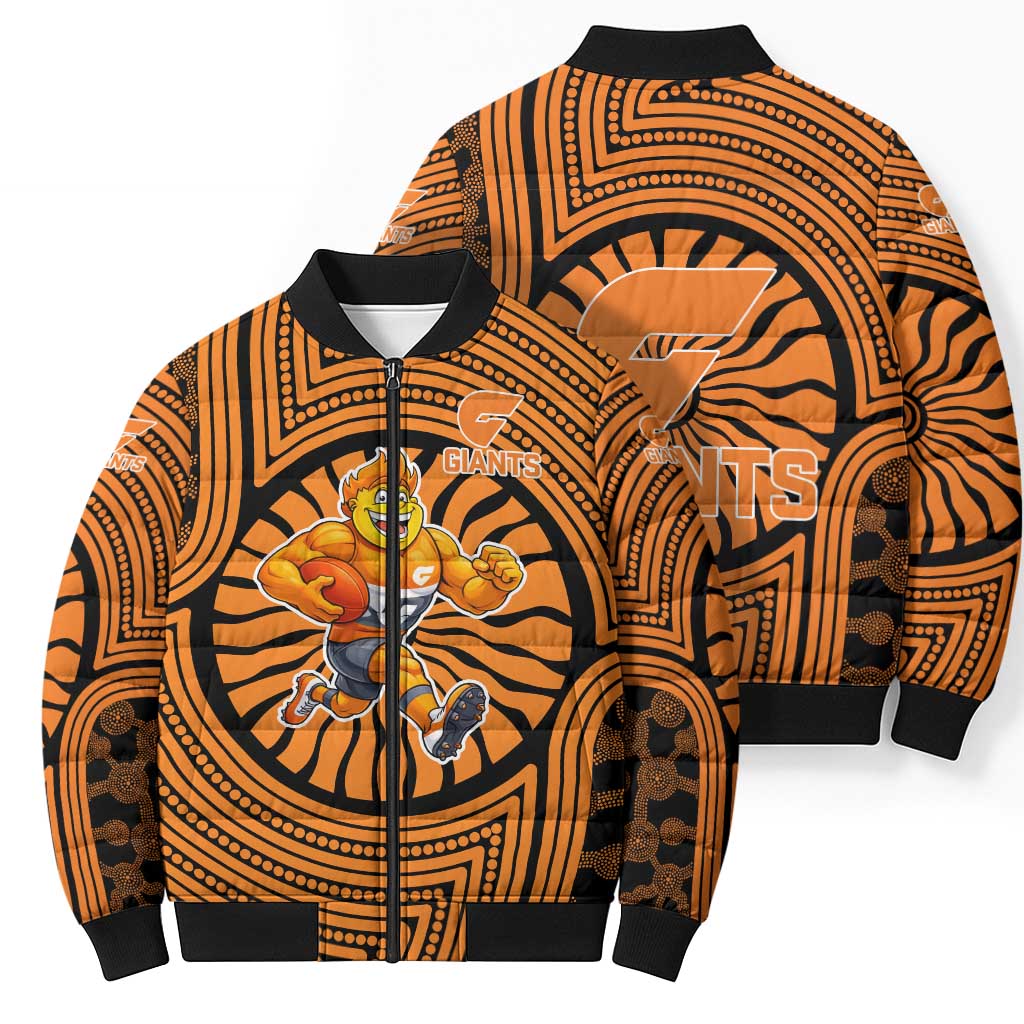 Greater Western Sydney Giants Bomber Puffer Jacket Indigenous Monochrome Dot Art Mascot Style