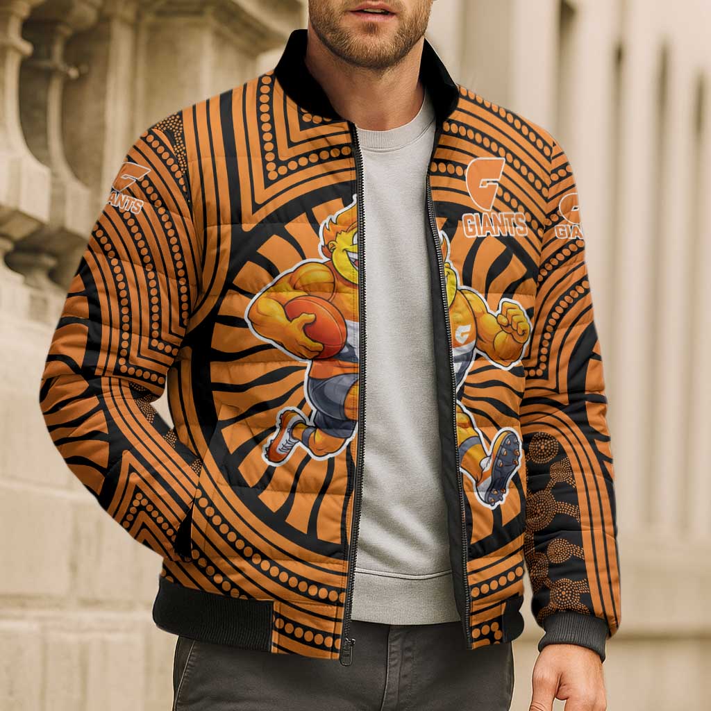 Greater Western Sydney Giants Bomber Puffer Jacket Indigenous Monochrome Dot Art Mascot Style