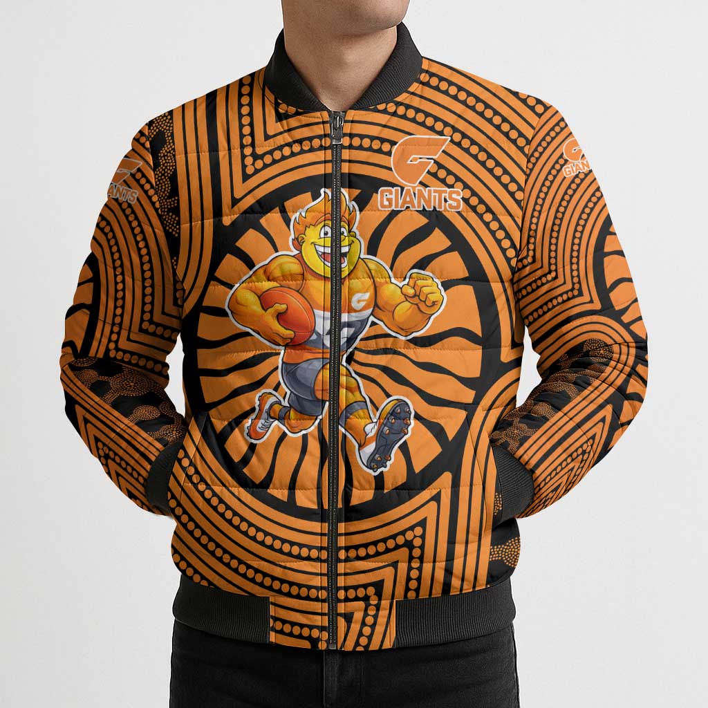 Greater Western Sydney Giants Bomber Puffer Jacket Indigenous Monochrome Dot Art Mascot Style