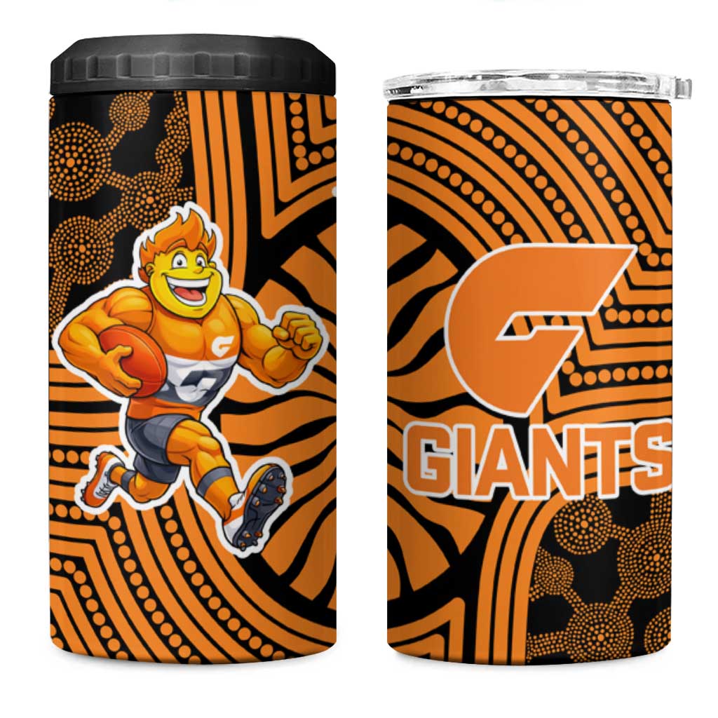 Greater Western Sydney Giants 4 in 1 Can Cooler Tumbler Indigenous Monochrome Dot Art Mascot Style