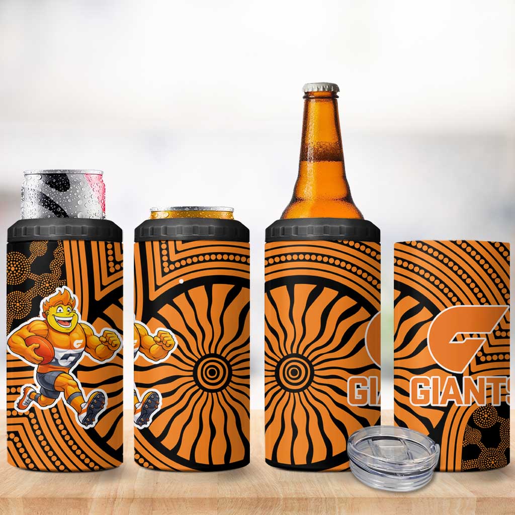 Greater Western Sydney Giants 4 in 1 Can Cooler Tumbler Indigenous Monochrome Dot Art Mascot Style