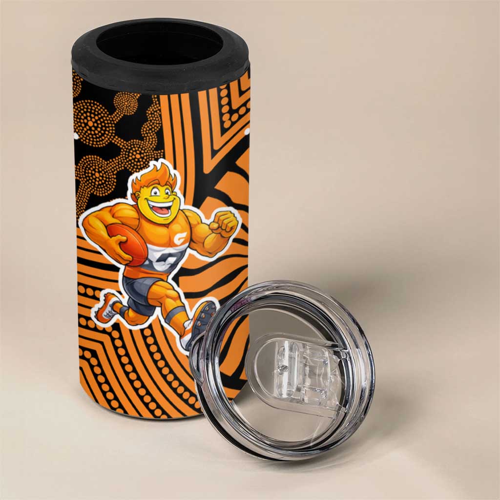 Greater Western Sydney Giants 4 in 1 Can Cooler Tumbler Indigenous Monochrome Dot Art Mascot Style