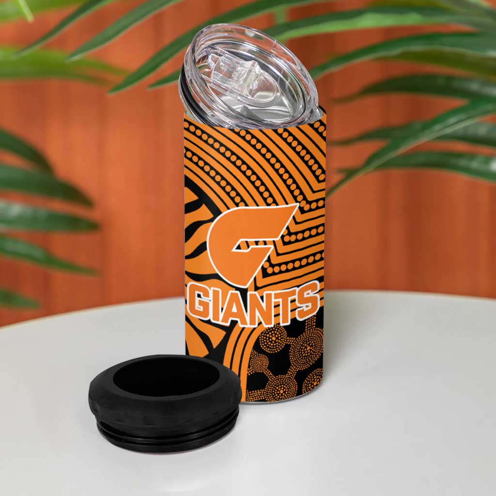 Greater Western Sydney Giants 4 in 1 Can Cooler Tumbler Indigenous Monochrome Dot Art Mascot Style