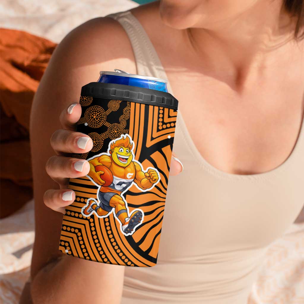 Greater Western Sydney Giants 4 in 1 Can Cooler Tumbler Indigenous Monochrome Dot Art Mascot Style