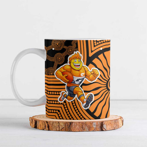 Greater Western Sydney Giants Ceramic Mug Indigenous Monochrome Dot Art Mascot Style