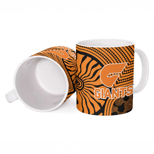 Greater Western Sydney Giants Ceramic Mug Indigenous Monochrome Dot Art Mascot Style