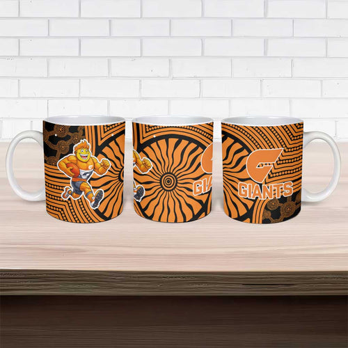 Greater Western Sydney Giants Ceramic Mug Indigenous Monochrome Dot Art Mascot Style