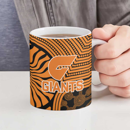 Greater Western Sydney Giants Ceramic Mug Indigenous Monochrome Dot Art Mascot Style