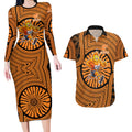 Greater Western Sydney Giants Couples Matching Long Sleeve Bodycon Dress and Hawaiian Shirt Indigenous Monochrome Dot Art Mascot Style