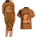 Greater Western Sydney Giants Couples Matching Long Sleeve Bodycon Dress and Hawaiian Shirt Indigenous Monochrome Dot Art Mascot Style