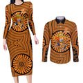 Greater Western Sydney Giants Couples Matching Long Sleeve Bodycon Dress and Long Sleeve Button Shirt Indigenous Monochrome Dot Art Mascot Style