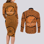 Greater Western Sydney Giants Couples Matching Long Sleeve Bodycon Dress and Long Sleeve Button Shirt Indigenous Monochrome Dot Art Mascot Style