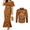 Greater Western Sydney Giants Couples Matching Mermaid Dress and Long Sleeve Button Shirt Indigenous Monochrome Dot Art Mascot Style