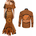 Greater Western Sydney Giants Couples Matching Mermaid Dress and Long Sleeve Button Shirt Indigenous Monochrome Dot Art Mascot Style