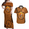 Greater Western Sydney Giants Couples Matching Off Shoulder Maxi Dress and Hawaiian Shirt Indigenous Monochrome Dot Art Mascot Style