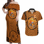Greater Western Sydney Giants Couples Matching Off Shoulder Maxi Dress and Hawaiian Shirt Indigenous Monochrome Dot Art Mascot Style