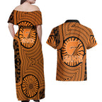 Greater Western Sydney Giants Couples Matching Off Shoulder Maxi Dress and Hawaiian Shirt Indigenous Monochrome Dot Art Mascot Style
