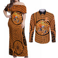 Greater Western Sydney Giants Couples Matching Off Shoulder Maxi Dress and Long Sleeve Button Shirt Indigenous Monochrome Dot Art Mascot Style