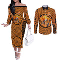 Greater Western Sydney Giants Couples Matching Off The Shoulder Long Sleeve Dress and Long Sleeve Button Shirt Indigenous Monochrome Dot Art Mascot Style
