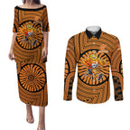 Greater Western Sydney Giants Couples Matching Puletasi and Long Sleeve Button Shirt Indigenous Monochrome Dot Art Mascot Style
