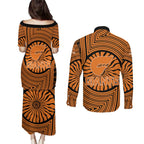 Greater Western Sydney Giants Couples Matching Puletasi and Long Sleeve Button Shirt Indigenous Monochrome Dot Art Mascot Style